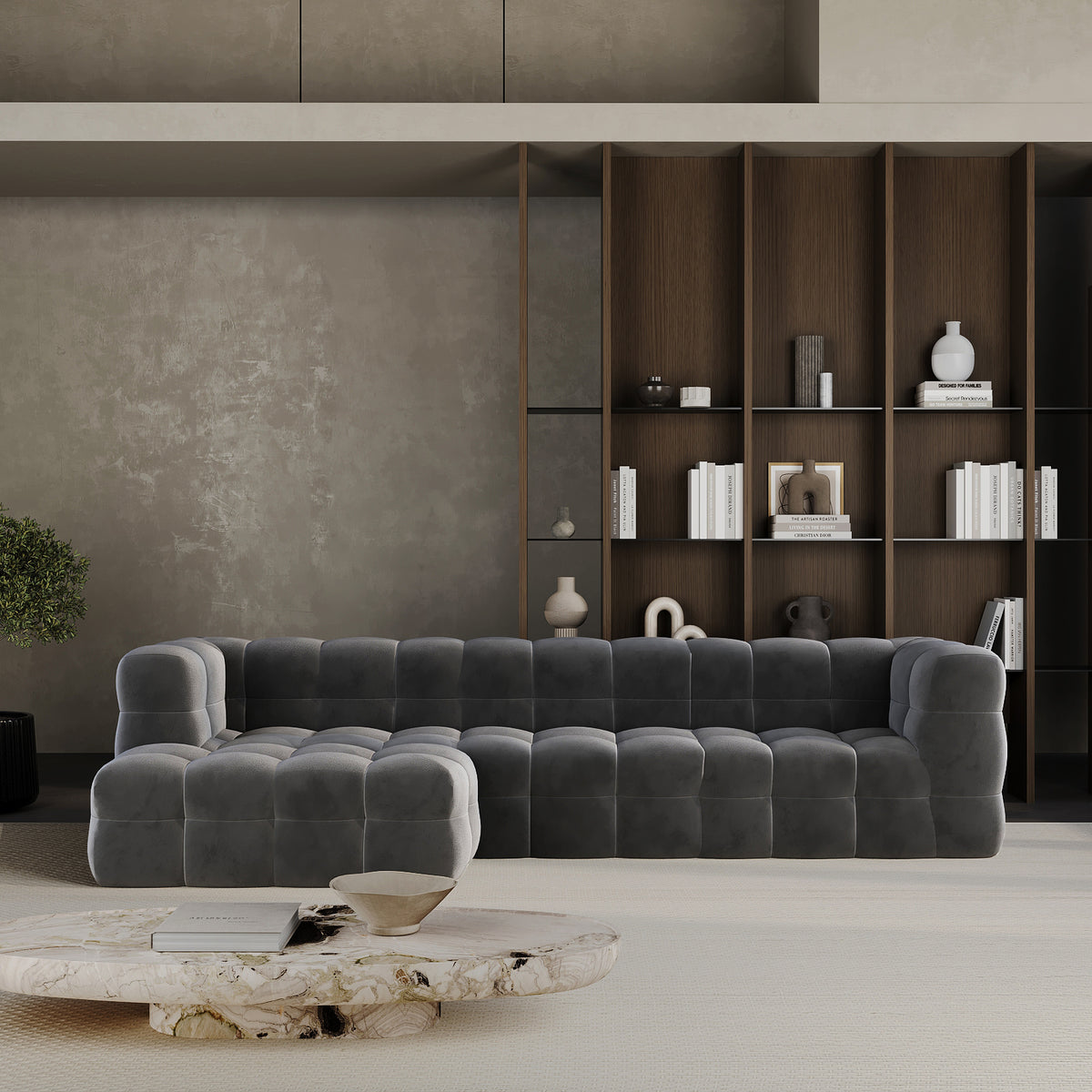 Veyron L-Shape Sofa / Cotton Velvet