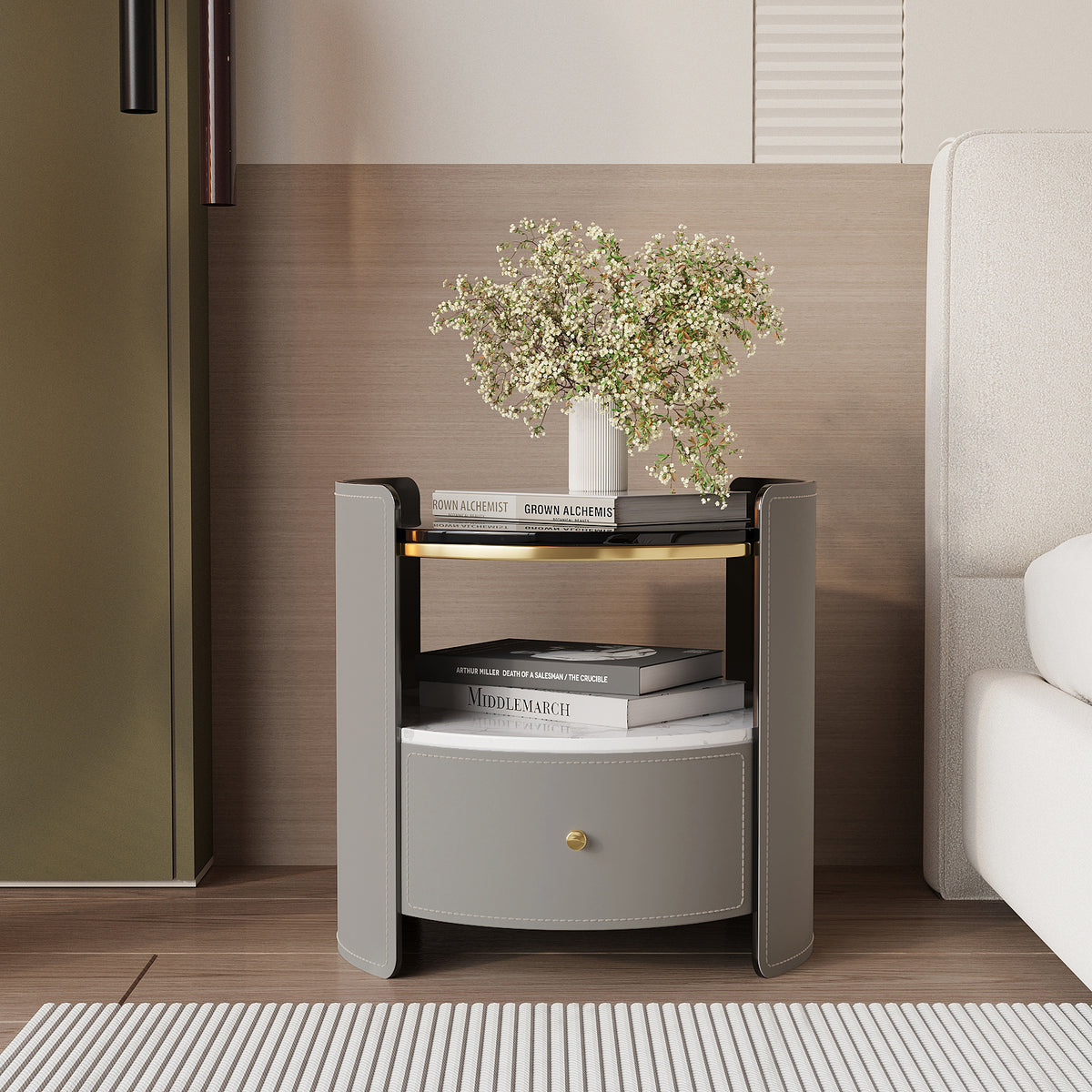 Johnny Round Leather Nightstand