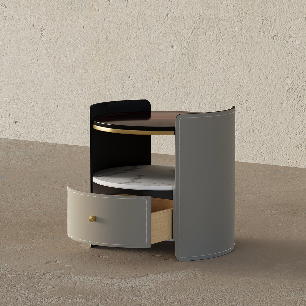 Johnny Round Leather Nightstand