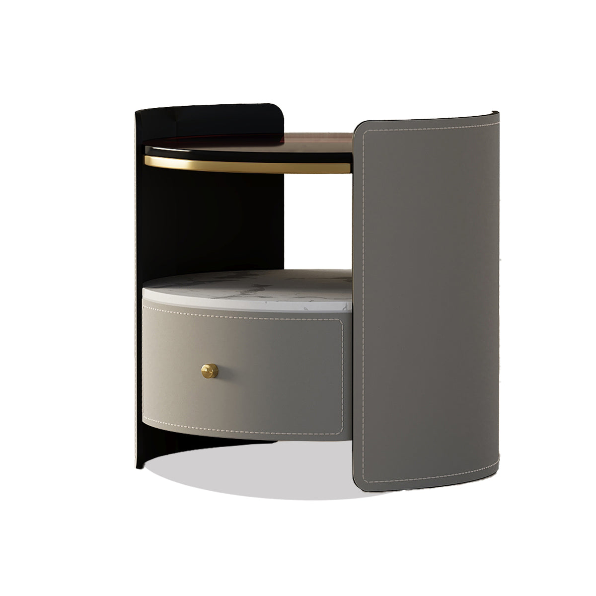 Johnny Round Leather Nightstand