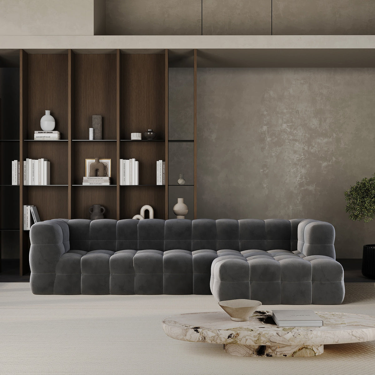 Veyron L-Shape Sofa / Cotton Velvet