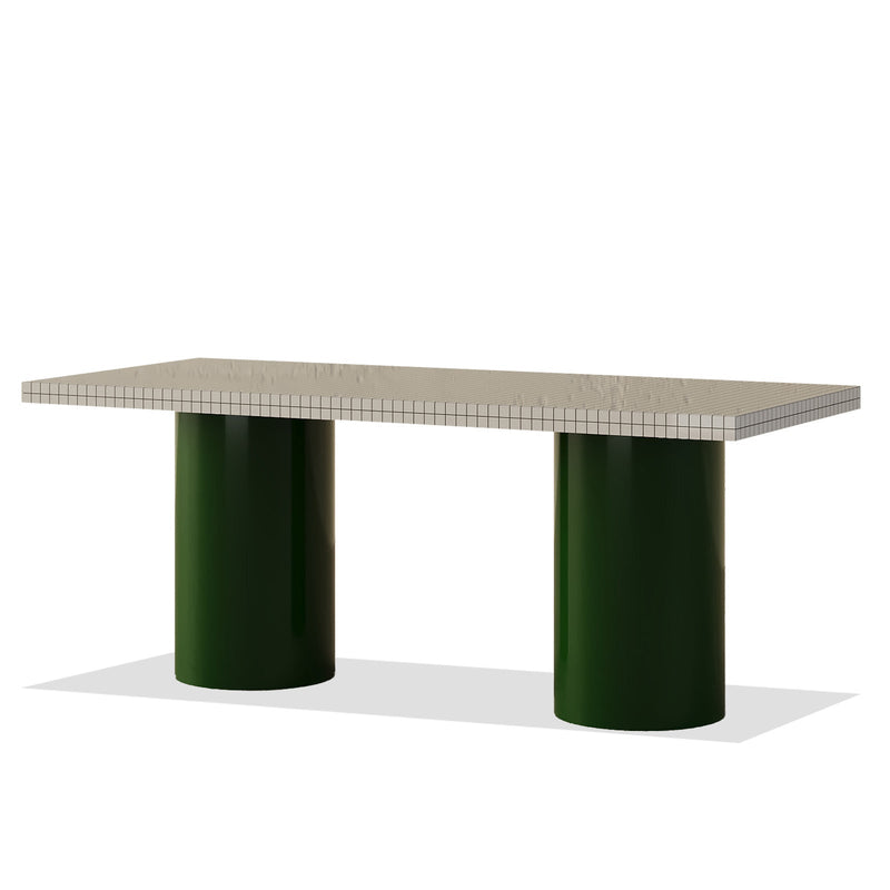 Terea Dining Table with forest green cylindrical legs and white tiled ceramic top
