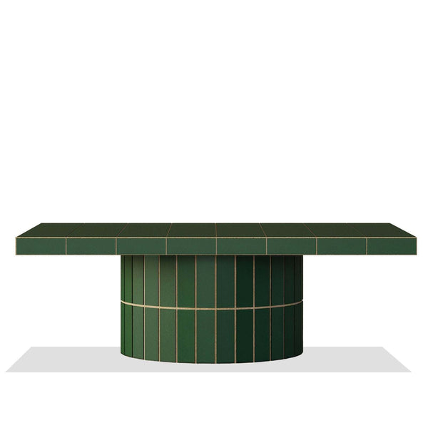 Centralo Coffee Table with rounded green tile ceramic top and high-gloss finish