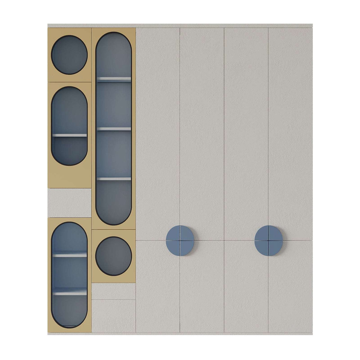 Rory Closet two-tone off-white beige and blue storage unit with rounded cutouts