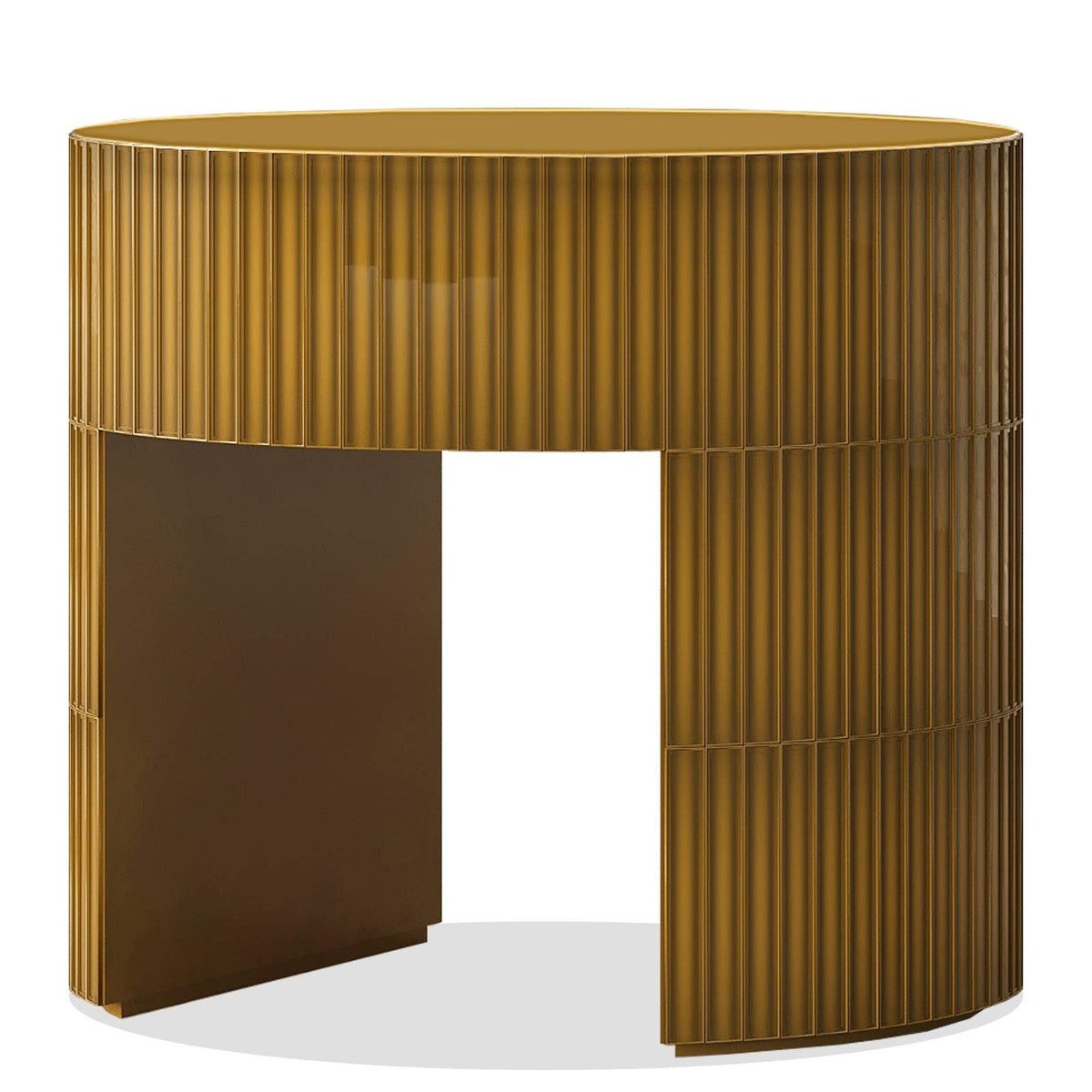 Clara Side Table with clear glass top and glossy modern base