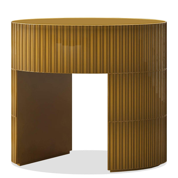 Clara Side Table with clear glass top and glossy modern base