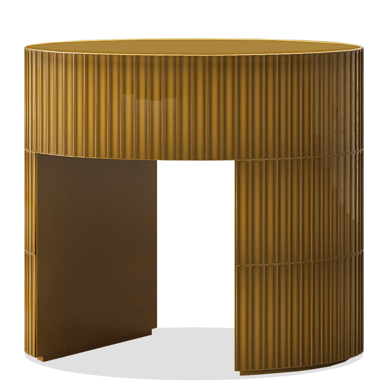 Clara Side Table with clear glass top and glossy modern base