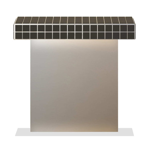 Luma Side Table with black tiled ceramic top and reflective steel base in modern living room