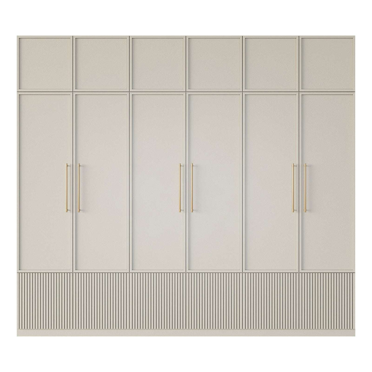 Meridian Closet off-white with ribbed texture and gold handles modern wardrobe storage