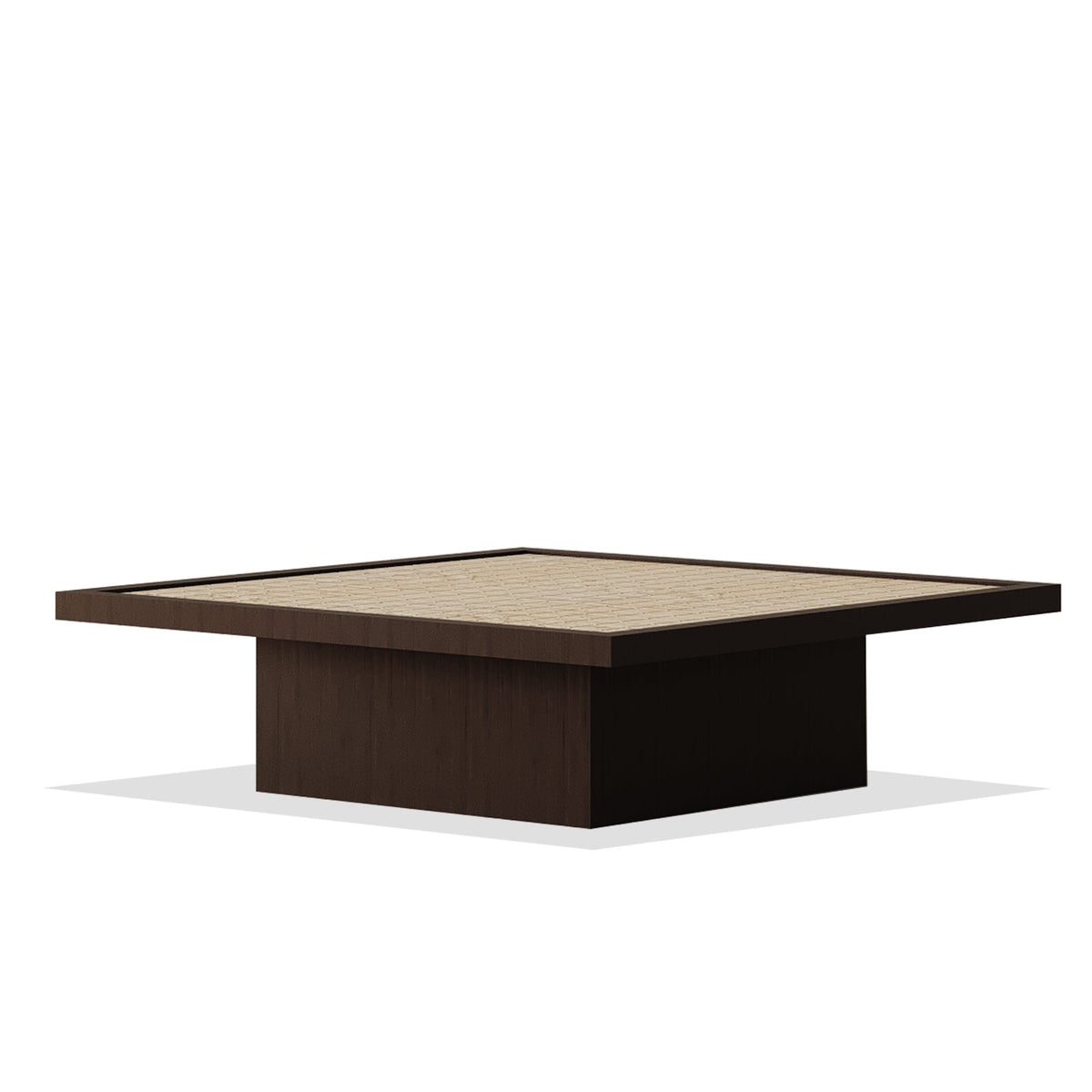 Jason Coffee Table with walnut veneer base and tiled ceramic travertine top in mid-century modern style