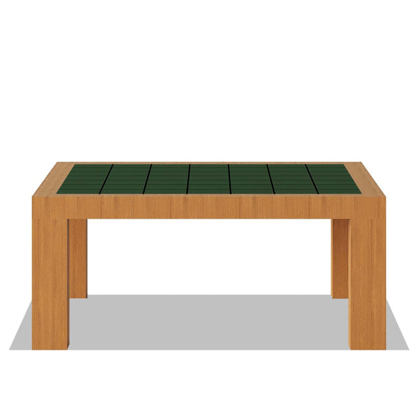 Arlo Coffee Table with oak wood veneer frame and vibrant green tiled ceramic top in modern living room