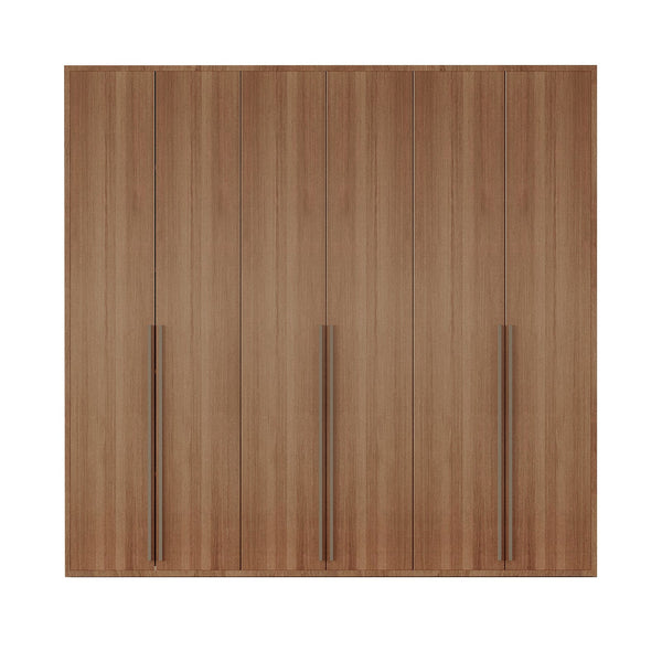 Timbera Closet in Honeybeech wood with metal handles and spacious storage shelves