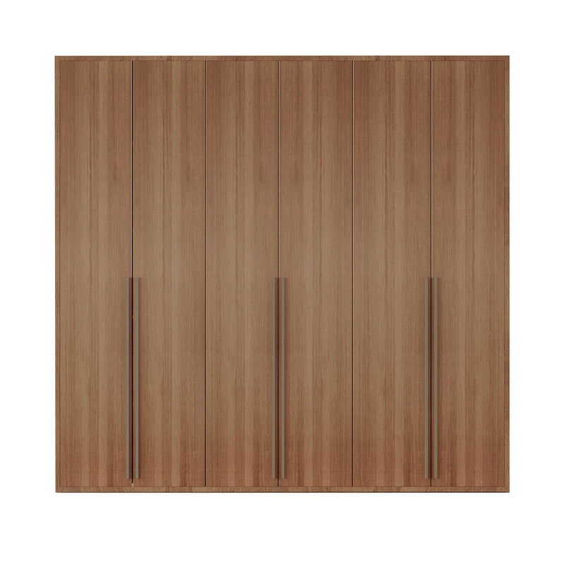 Timbera Closet in Honeybeech wood with metal handles and spacious storage shelves