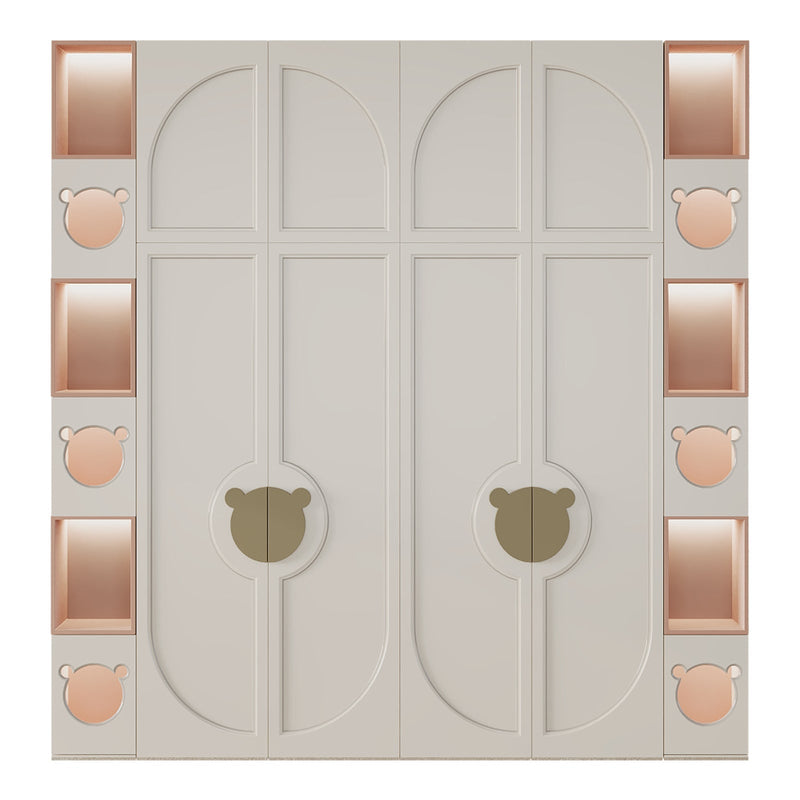 Wonderland Closet off-white and baby pink wardrobe with bear cutouts and LED lighting