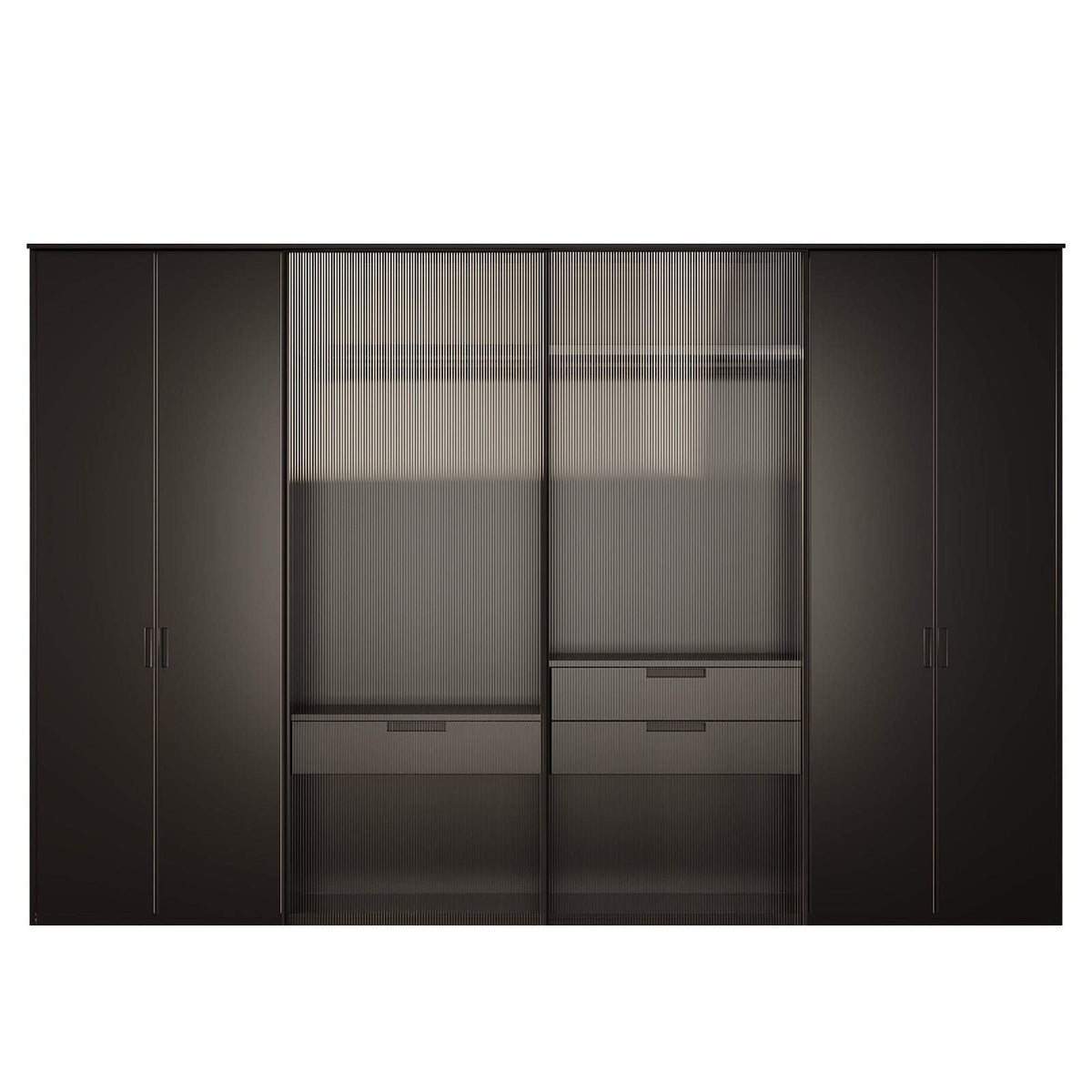 Corvus Closet black with ribbed glass sliding doors and organized interior storage