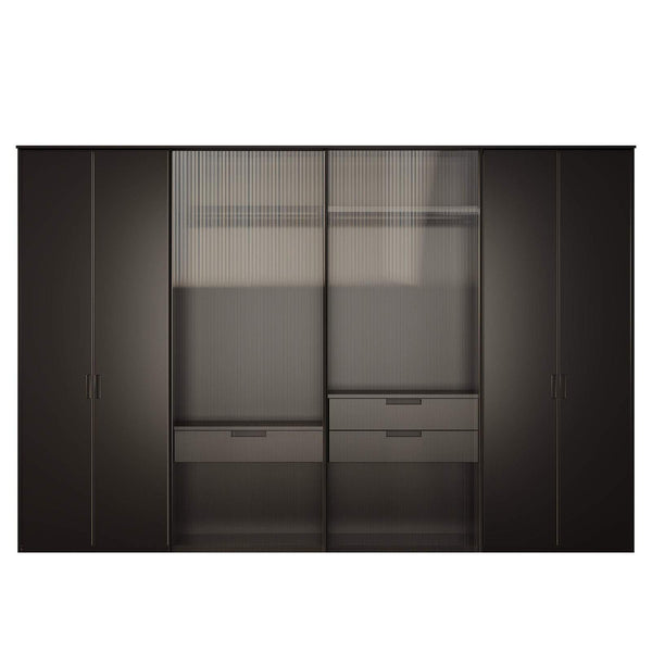 Corvus Closet black with ribbed glass sliding doors and organized interior storage