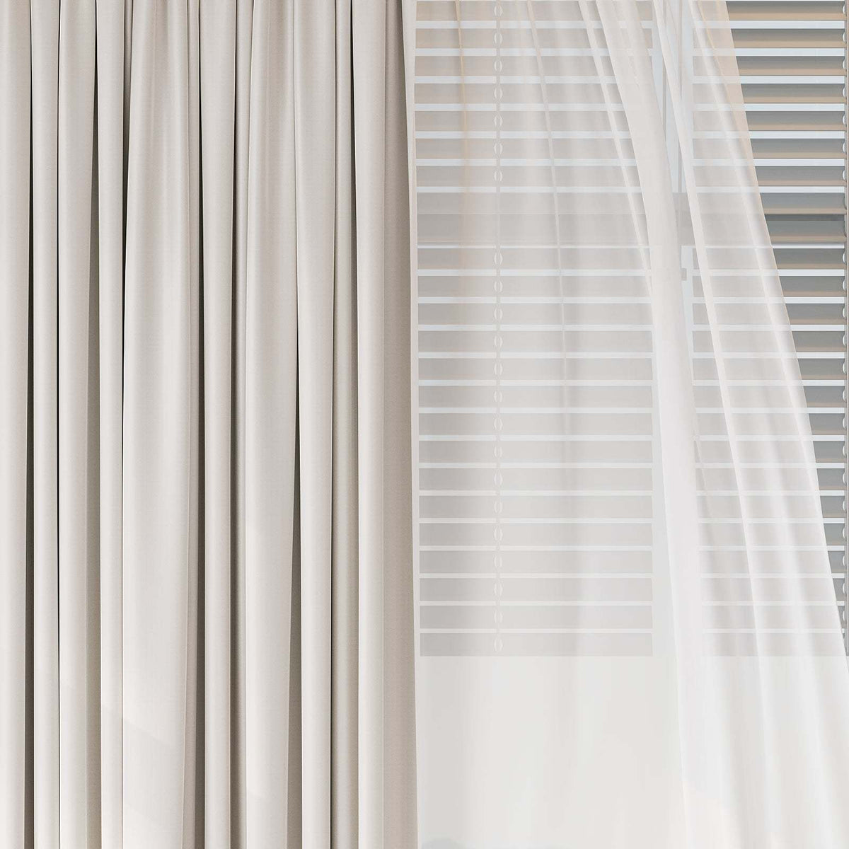 Celeste Curtain / White Chiffon Cream Black-Out Double Layer