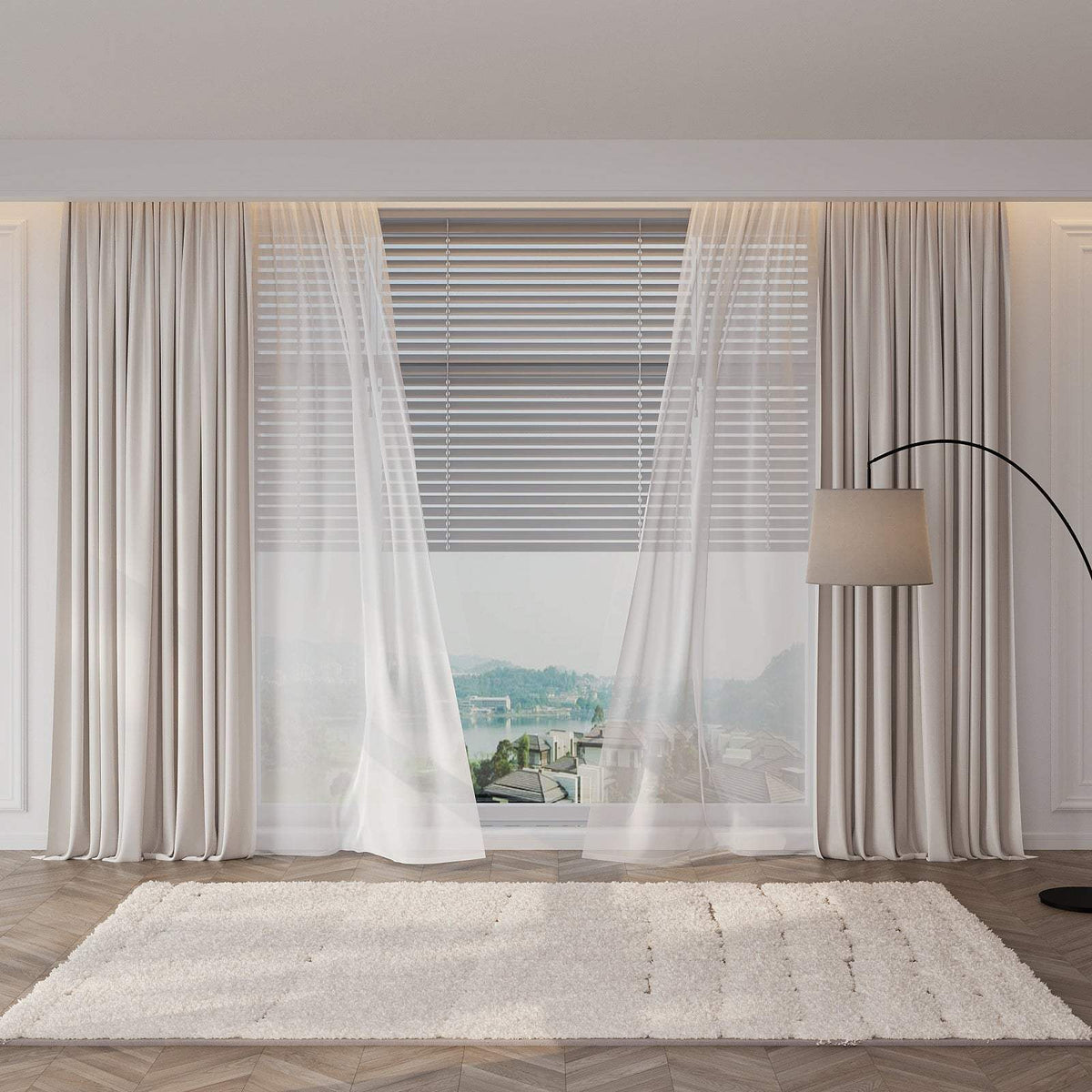 Celeste Curtain / White Chiffon Cream Black-Out Double Layer