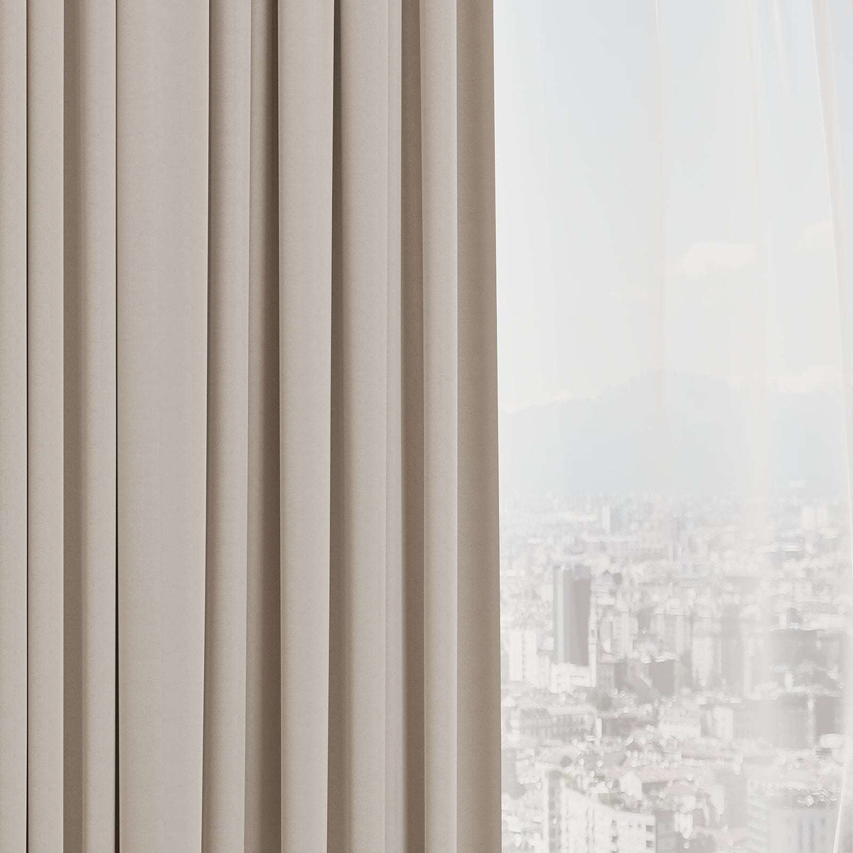 Paris Curtain / White Chiffon Beige Black-Out Double Layer