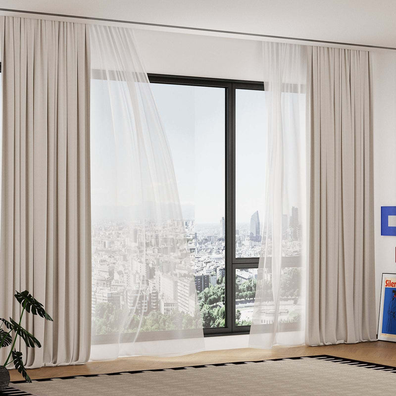 Paris Curtain / White Chiffon Beige Black-Out Double Layer