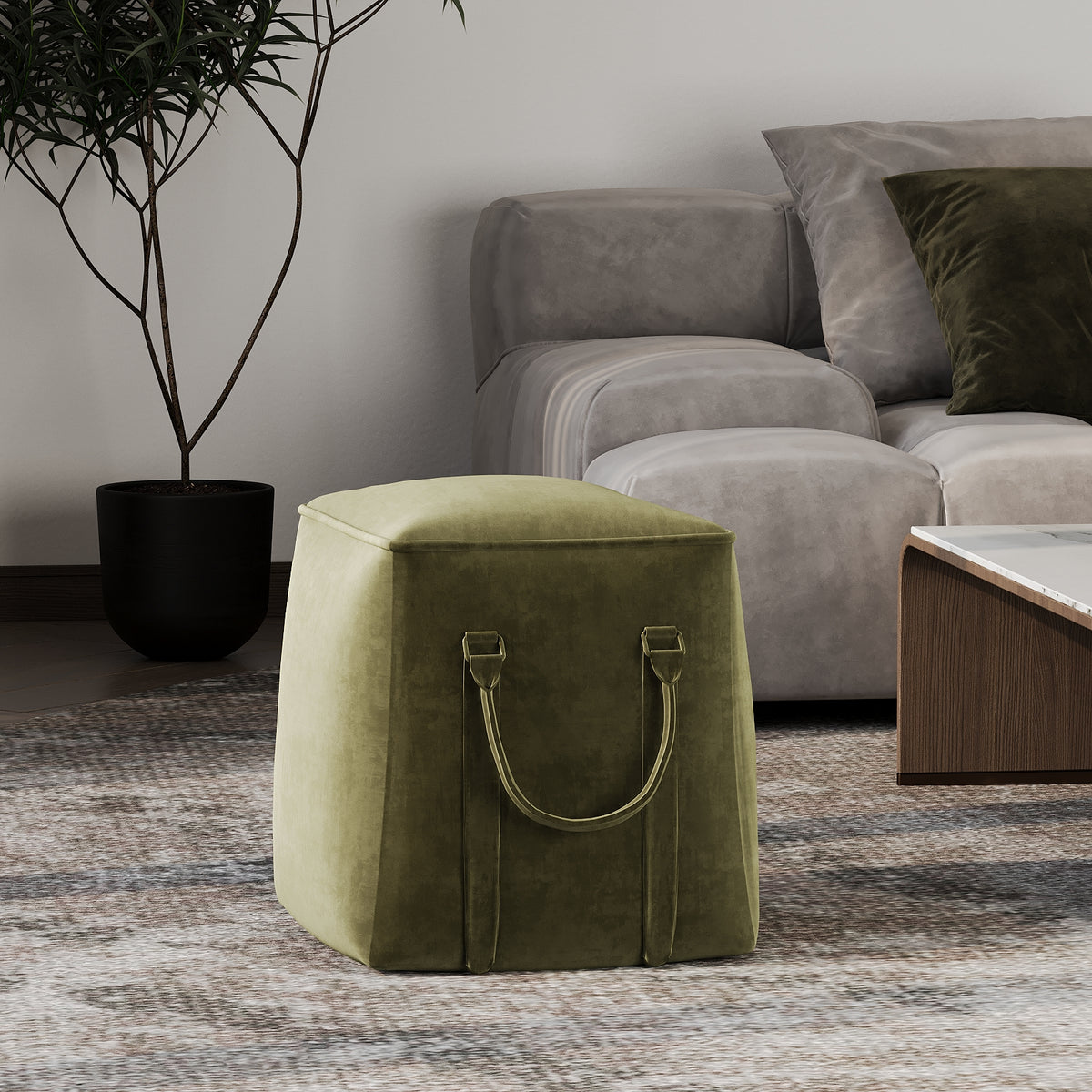 Olive Poufs / Velvet Upholstery