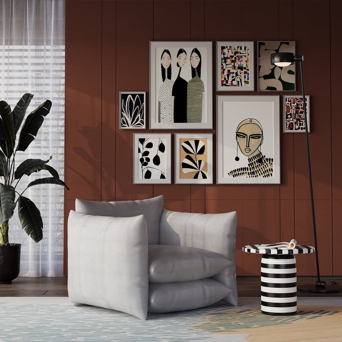 Pillows Armchair / Stripped Satin