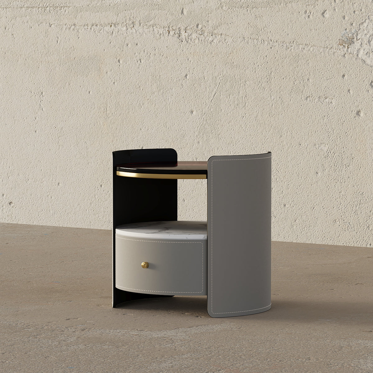 Johnny Round Leather Nightstand