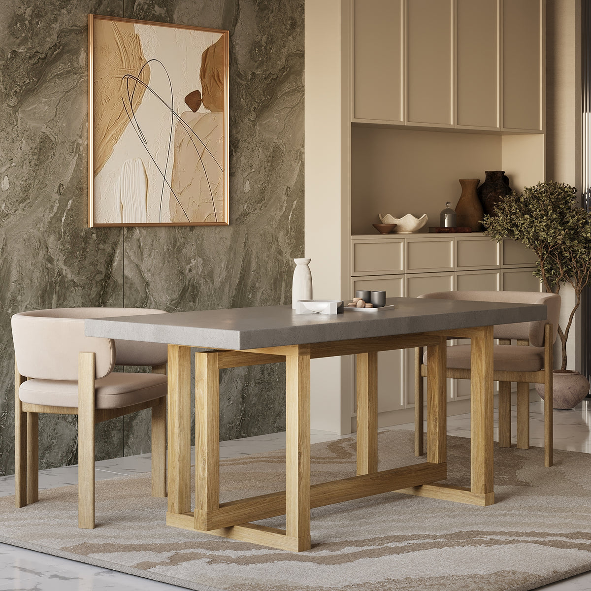 Cinzia Oak Dining Table / Concrete Finish