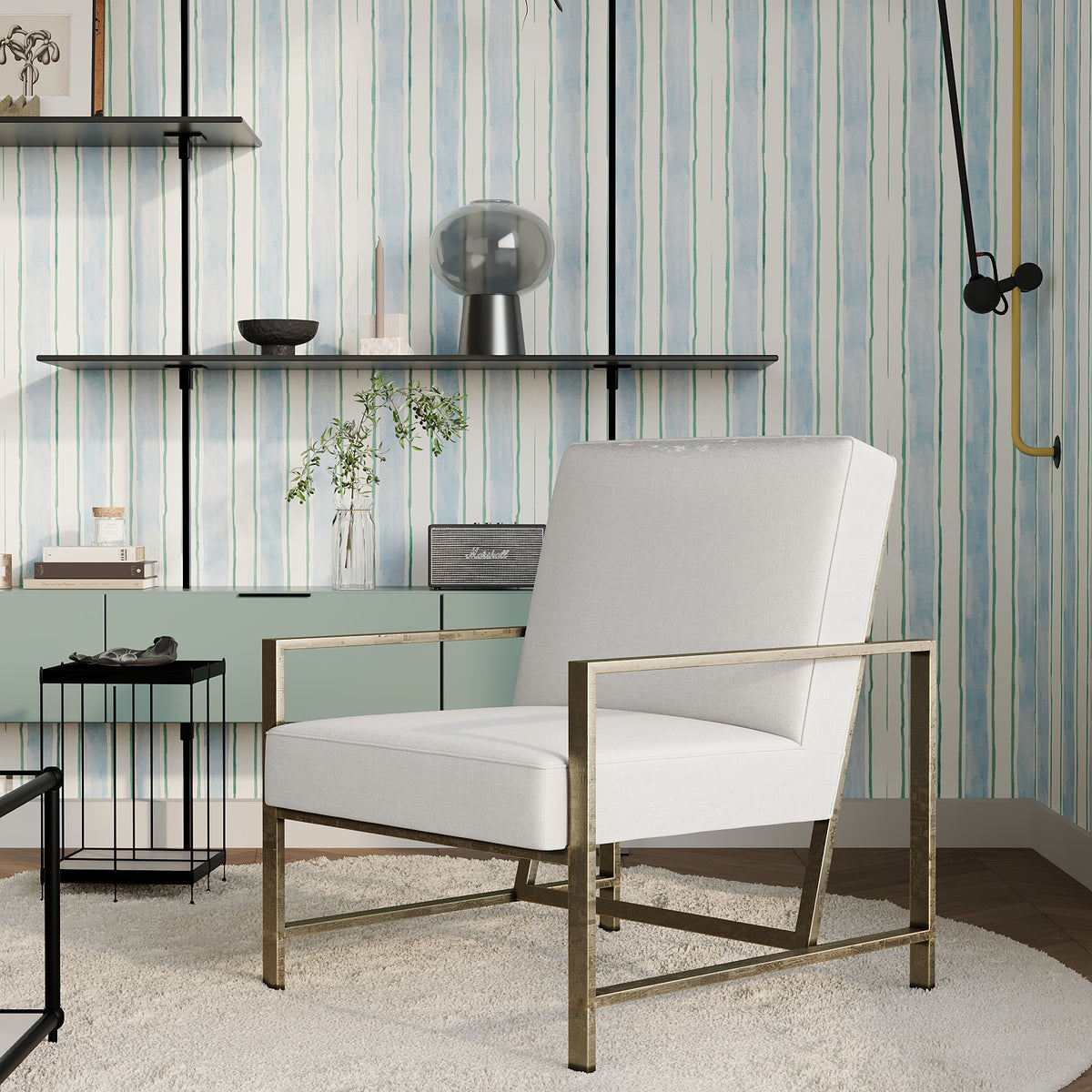 Larissa Brushed Gold Armchair / Premium Upholstery.