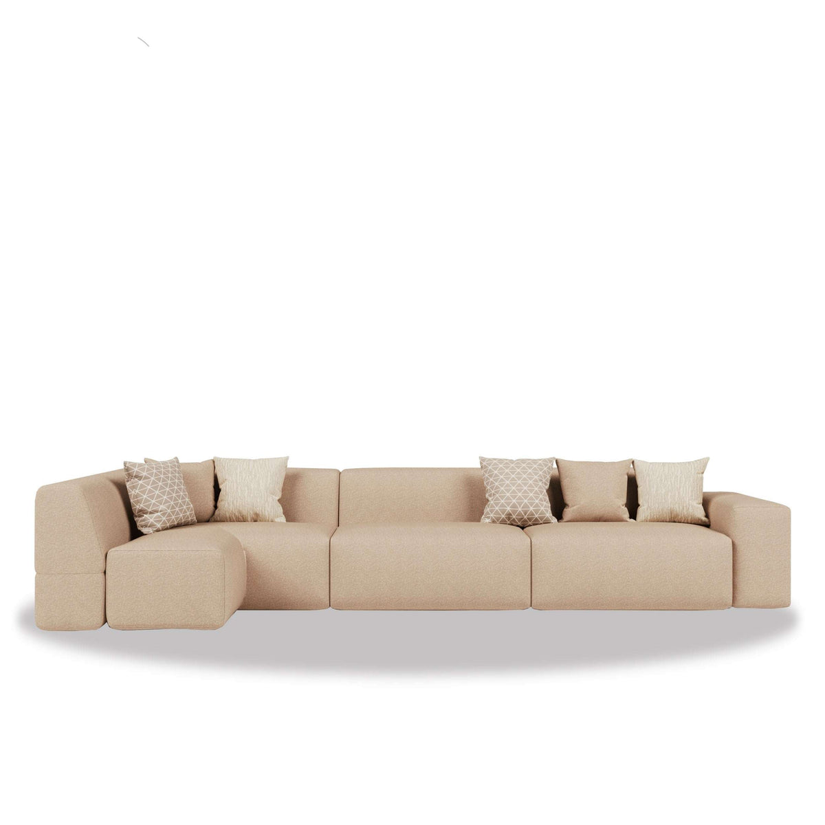 Al Mahra Majlis modern Emirati seating with warm desert tones and plush cushions in a low, grounded design