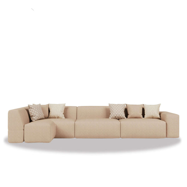 Al Mahra Majlis modern Emirati seating with warm desert tones and plush cushions in a low, grounded design