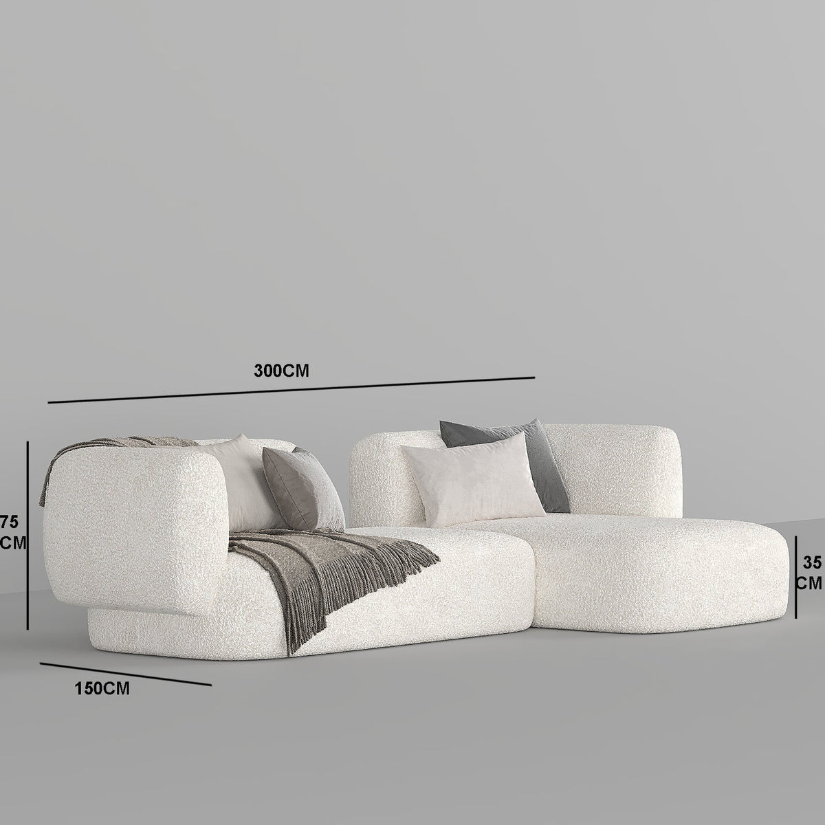 Aura L-Shape Sofa / Premium White Boucle - Walls Nation