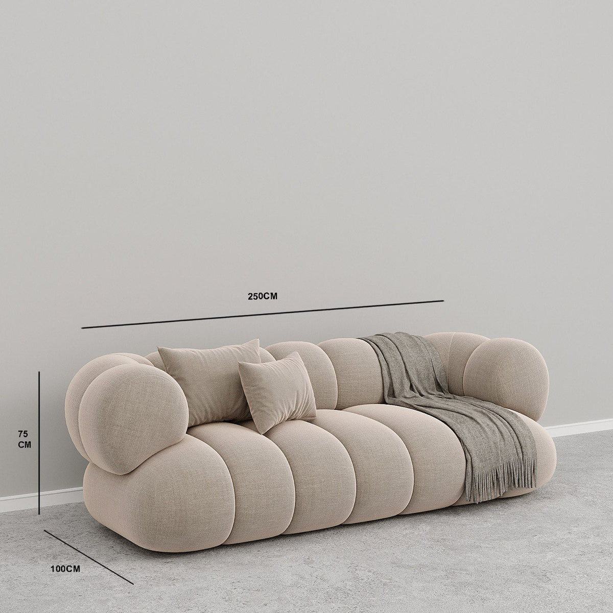 Ava Sofa 3S / Beige Premium Linen - Walls Nation