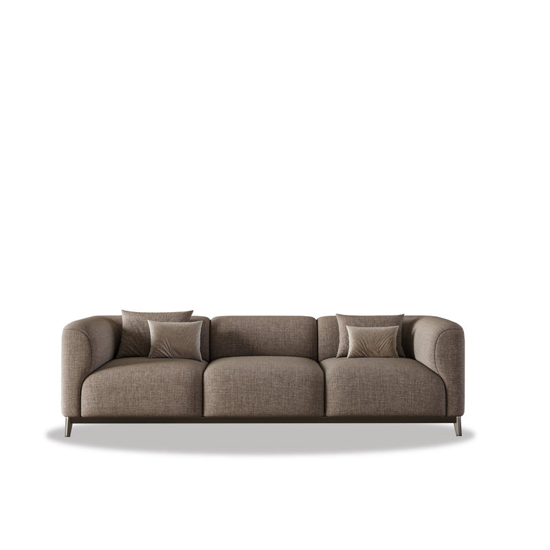 Flint Sofa three-seater with rounded armrests and slim metal base in modern living room