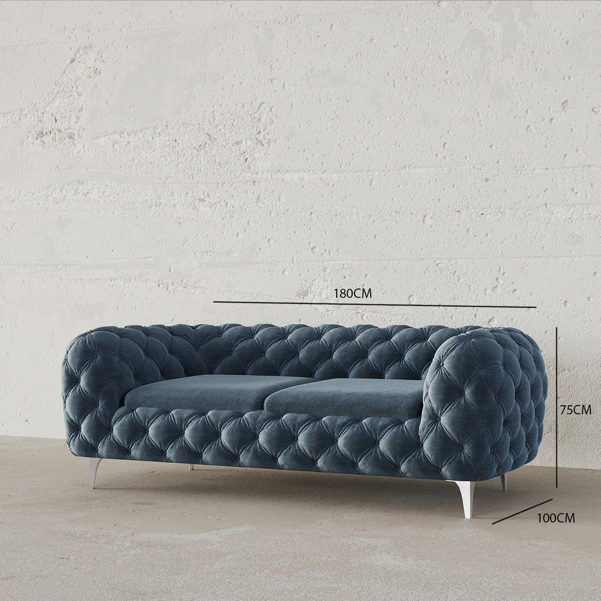 Koffler Chesterfield Sofa / 190 x 95 CM 2S. Velvet Upholstery