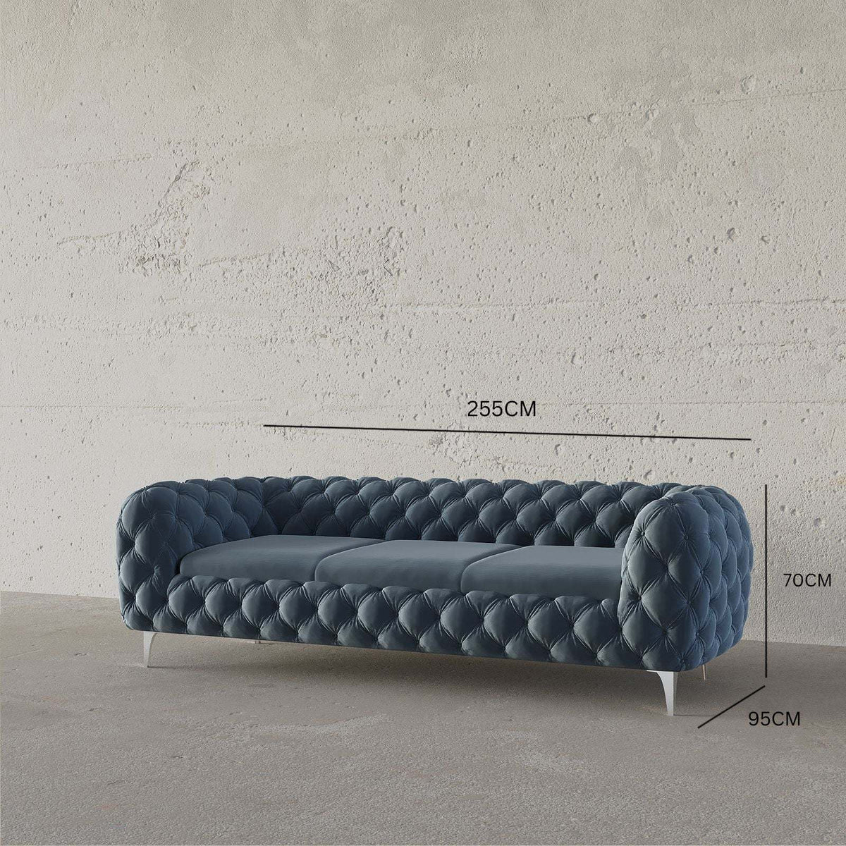 Koffler Chesterfield Sofa / 255 x 95 CM 3S. Velvet Upholstery – premium Sofas by Walls Nation UAE & Saudi Arabia