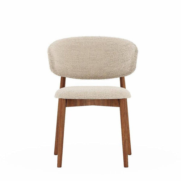 Marelli Dining Chair in beige linen with curved backrest and solid wood legs