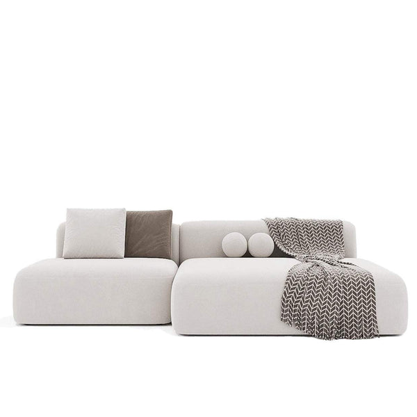 Mars Sofa 3S white suede L-shaped armless modern sofa with toss pillows