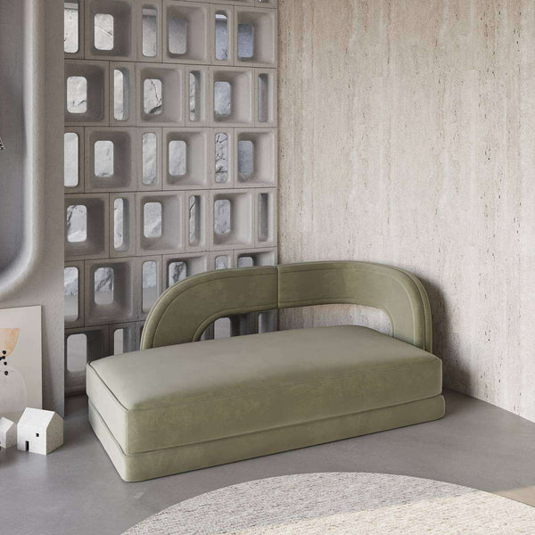 Bondi Chaise / Premium Olive Suede – premium Chaise Lounges by Walls Nation UAE & Saudi Arabia