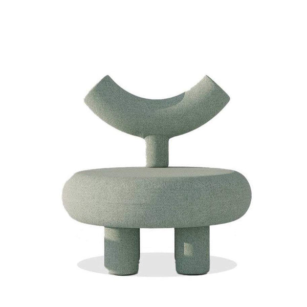 Sula Chair with linen upholstery in lime green and beige, modern design with unique backrest and rounded legs