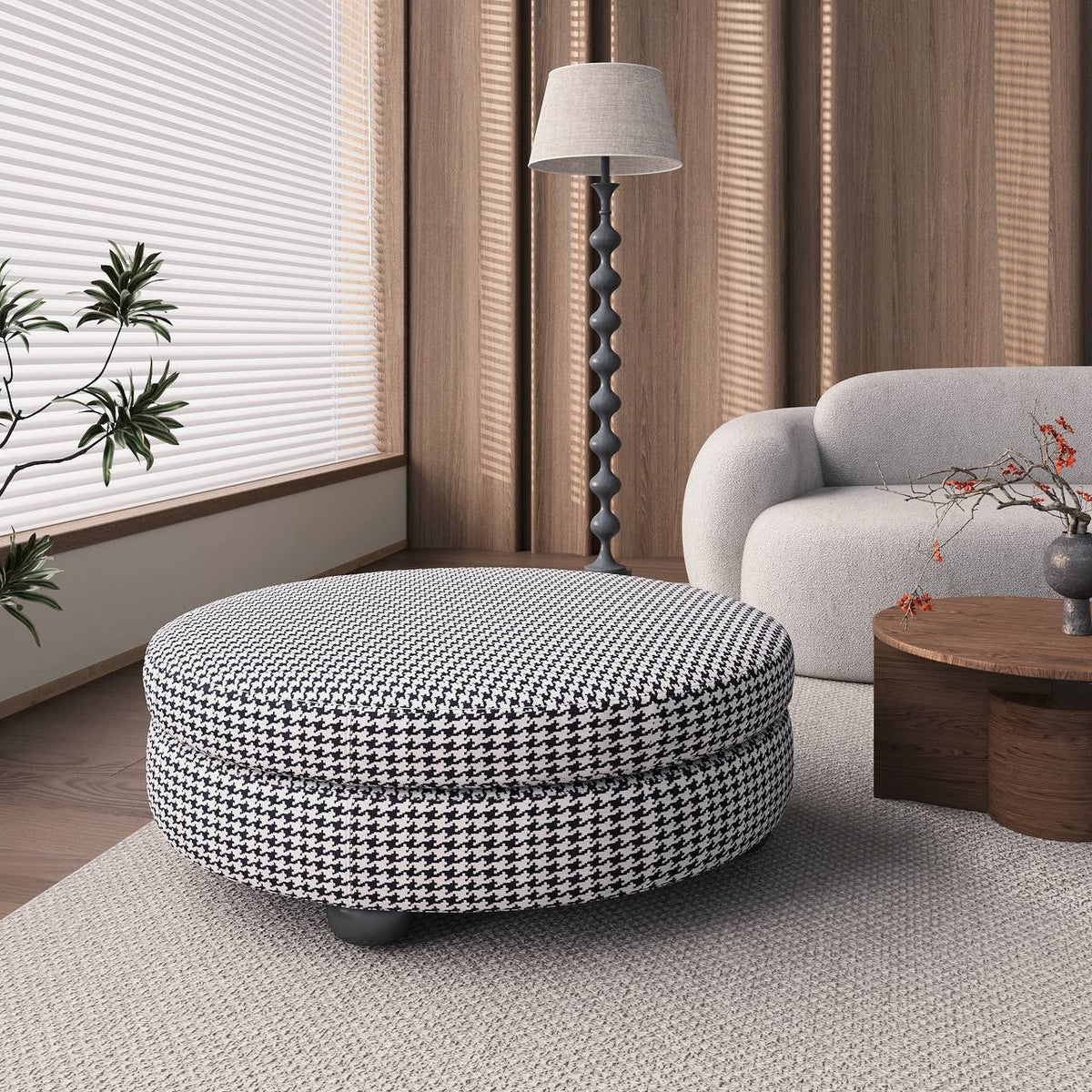 Vannoy Ottoman / White & Black Cotton-Blend