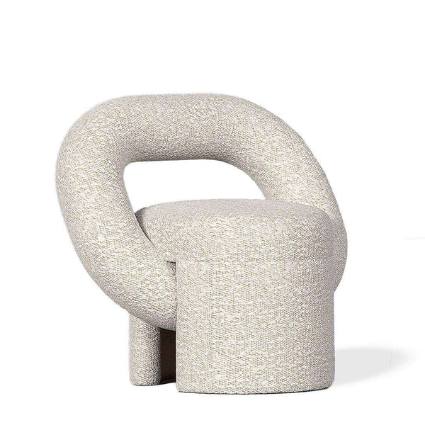 Off-white boucle Ring armchair with curved back and modern round design