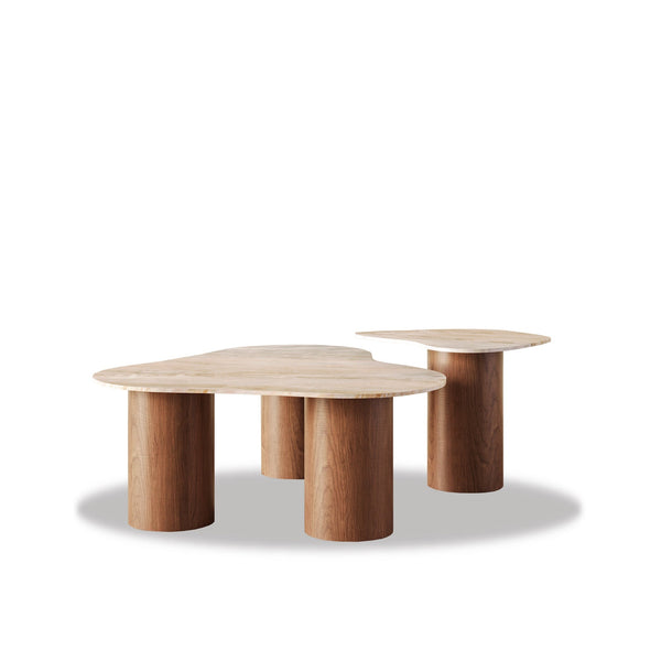 Talus Modular Coffee Table with stone tabletops and cylindrical bases by Jason Coffee Table design