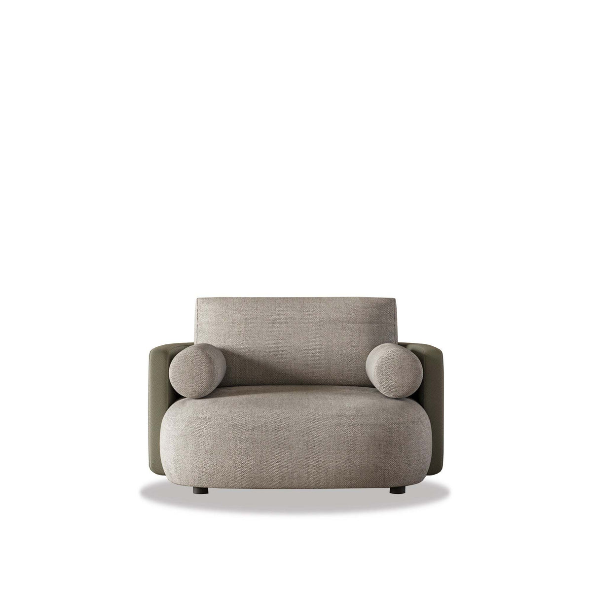 Thalia Lounge Armchair modern low-slung design with cylindrical bolster cushions and padded core