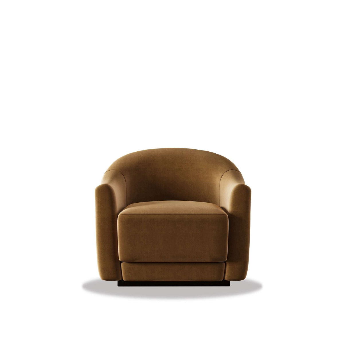 Vika Armchair with curved wrap-around backrest and sleek minimalist design in modern living room