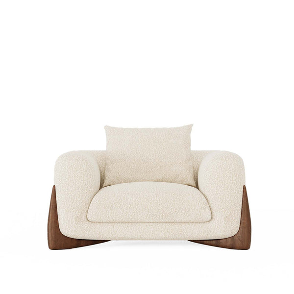 Valentina Armchair in beige boucle with solid wood legs for modern home comfort