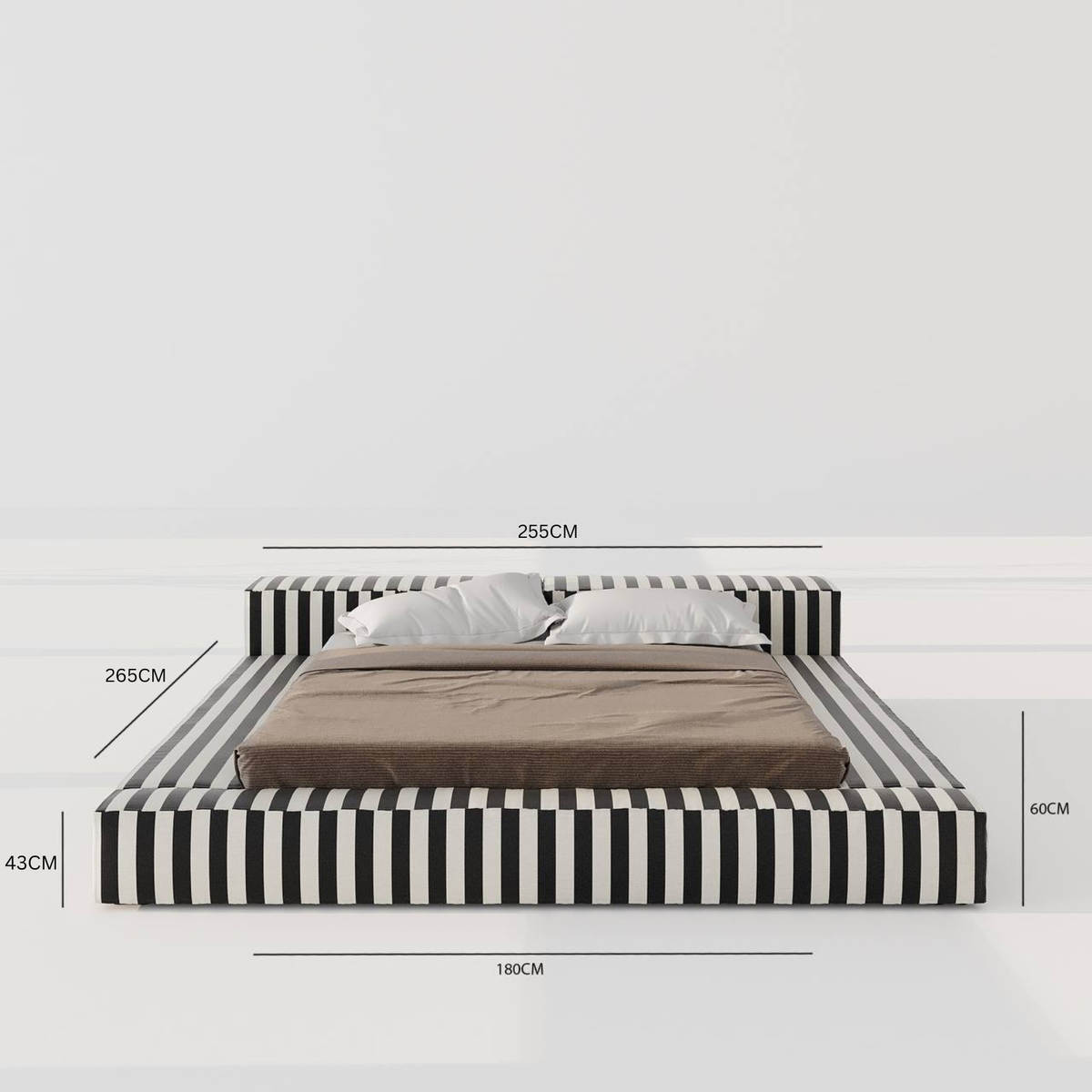 XO Platform Bed / White & Black Satin