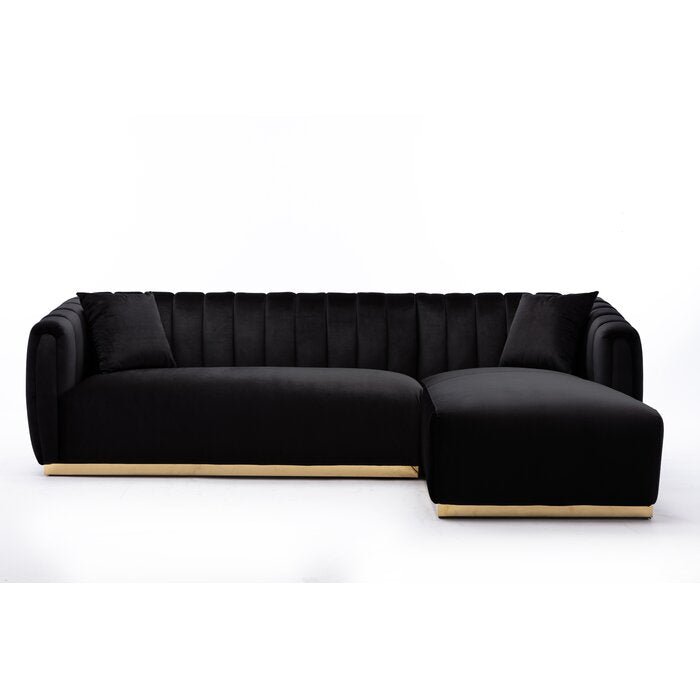 Alanya L-Shaped Sofa / 302 x 181 CM Black Velvet Upholstery - Walls Nation