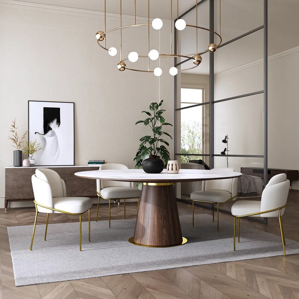 Marble top dining table round discount
