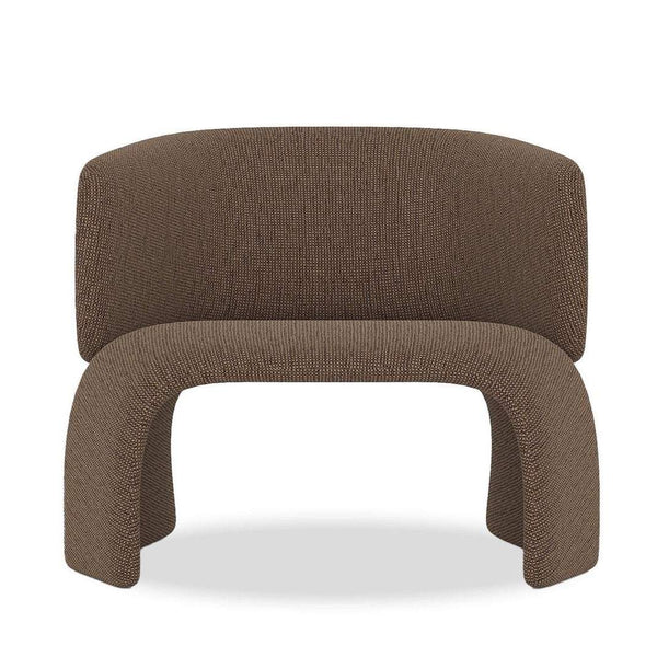 Brio Armchair in brown premium linen with curved arms and legs, modern and luxurious design